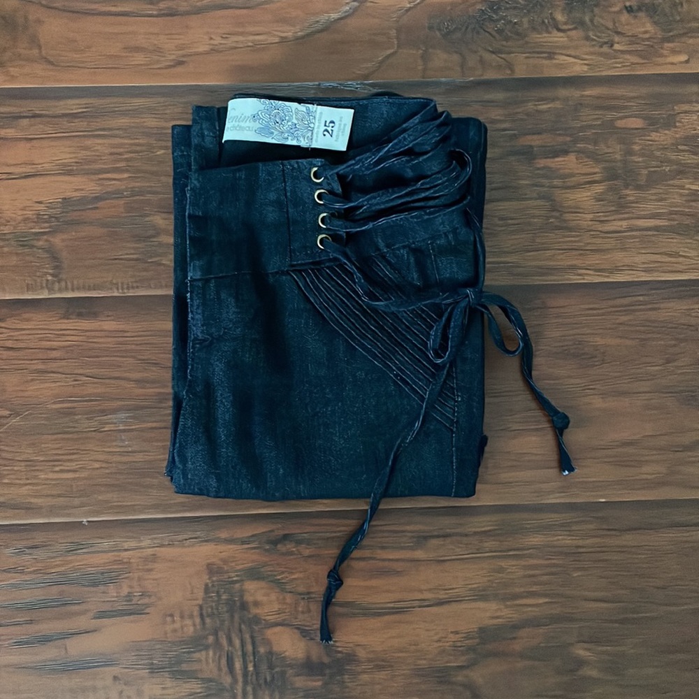 Le Chateau Dark Wash Boot-Cut Jeans with Lace-Up Detail